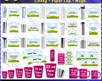 Tumbler Template Mega Bundle: Tumbler Designs, Tumbler Wrap Templates, 20oz Skinny, Libbey Can Glass, Mug Template, Paper Cups, Party Favors