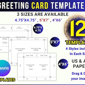 Greeting Card Canva Templates Bundle: Drag & Drop, Printable (4.75”x4.75”, 5”x7”, 4”x6”)