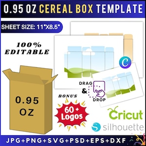 0.95 oz Cereal Box Template, Customizable Cereal Box Template, Cereal Packaging template, Cereal Box Svg, Snack Box Template, DIY Box, Canva