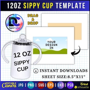 12oz Sippy Cup Template, 12oz Sippy Cup Tumbler Template, Sippy Cup Sublimation, Sippy Cup Wrap Template Svg, Tumbler Templates, PNG, SVG,