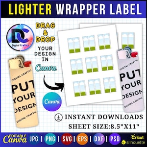 Lighter Label Template, Lighter wrapper Template, Sublimation Template, Lighter label full wrap, Canva Editable Template, drag and drop, Svg