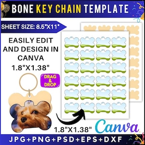 Dog Bone Keychain Template SVG: Pet Tag Design Canva (Digital Download)