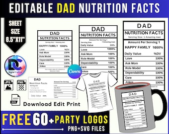 Plantilla SVG de información nutricional para papá: logotipos editables de Canva para recuerdos de fiesta (descarga digital)