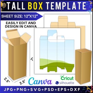 Tall Box Template, Tall Box Svg, Gift Box Template, Tall Gable Box, Birthday Template, Party Favor Template, Square Box Template, DIY Canva