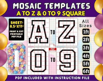 Mosaic Templates, Marquee Letters, A-Z Mosaic Letters Template, Mosaic Frame Balloons Template, Mosaic Alphabet, Mosaic, 1ft-6ft Square, PDF