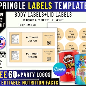 Pringles Can Label Template: Party Favor, Editable Canva Design (SVG, PNG, JPG) (Digital Download)