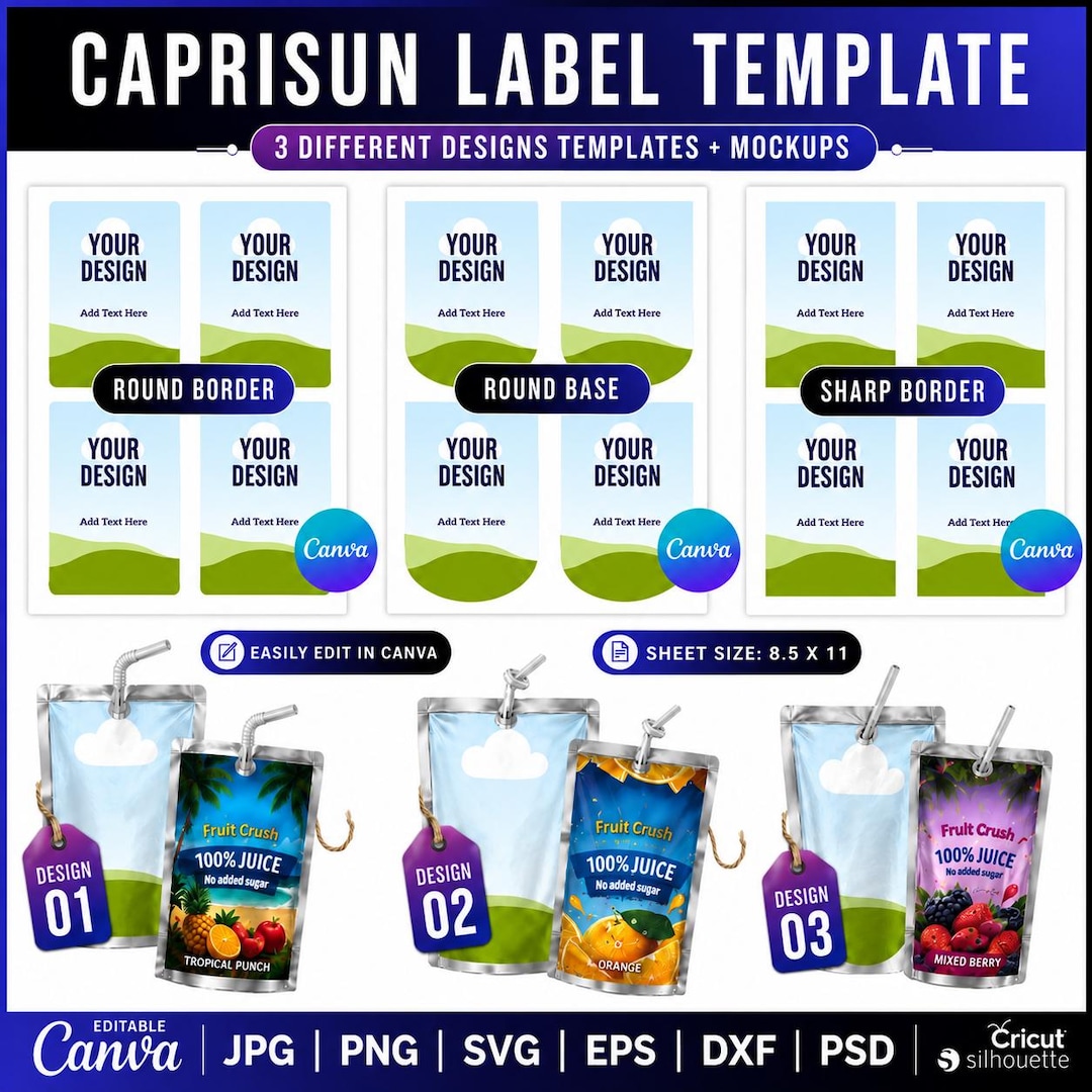 Capri Sun Template Bundle, Capri Sun Label Template, Juice Pouch Label ...