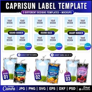 Capri Sun Template Bundle, Capri Sun Label Template, Juice Pouch Label, Juice Pouch Wrapper, Party Favors, Pouch Label, Canva Drag and drop
