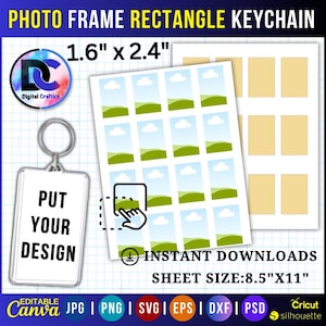 Photo Frame Keychain Template: Rectangle Sublimation Design (Canva Editable, Digital Download