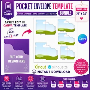 Pocket Envelope Holder Template Bundle, Pocket Sleeve Envelope Templates, Pocket Invitation Svg, Envelope Template, Canva Drag and drop, DIY