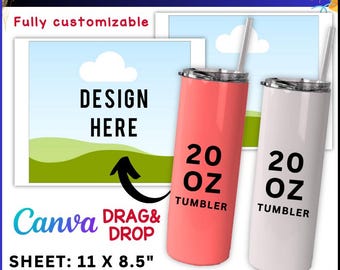 20oz Skinny Tumbler Template: 20 oz Skinny Tumbler Mockup, Canva Tumbler Template, Skinny sublimation Tumbler Labels, Editable Canva Labels