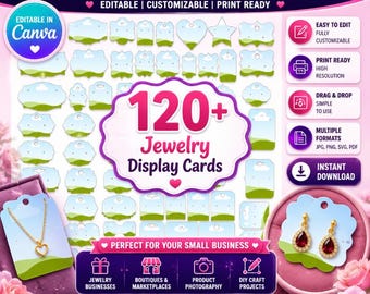 120+ Jewelry Display Card Bundle, Necklace, Earring & Bracelet Display Card Bundle, Jewelry Display, Canva Frames, Canva Drag and drop, DIY