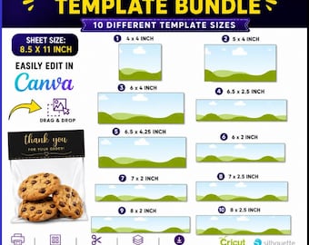 Cookie Bag Topper Template Bundle, Treat Bag Toppers Template Bundle, Party Favor Template, Birthday Designs, Editable Canva Drag &drop, DIY