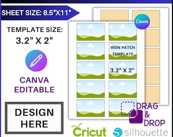 Plantilla de parche de plancha, plantilla de parche de plancha rectangular, plantilla de sublimación de parche termoadhesivo, plantilla de parche de sombrero, plantilla editable de arrastrar y soltar en Canva