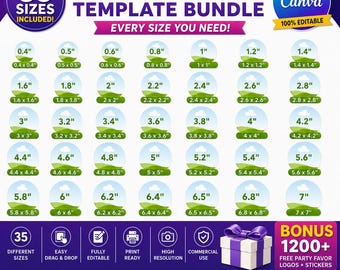 Circle Template Bundle, 35 Circle Canva Templates, Round Label Template, Button Pin Template, Circle Frame, Editable Canva Drag & drop, DIY