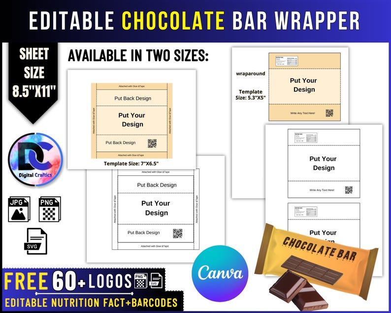 Editable Chocolate Bar Wrapper Template: Canva Printable Party Favor - Etsy
