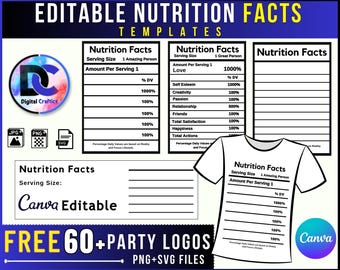 Editable Birthday Nutrition Facts Label: Party Favor Template (SVG, PNG, Canva Edit)