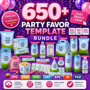 650+ Party Favor Templates , Template Bundle, Party Favors, Chip Bag Template , Capri Sun Labels, Chocolate Bar Wrapper, Party Favor Mockups