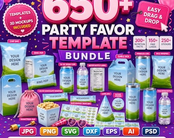 650+ Party Favor Templates , Template Bundle, Party Favors, Chip Bag Template , Capri Sun Labels, Chocolate Bar Wrapper, Party Favor Mockups