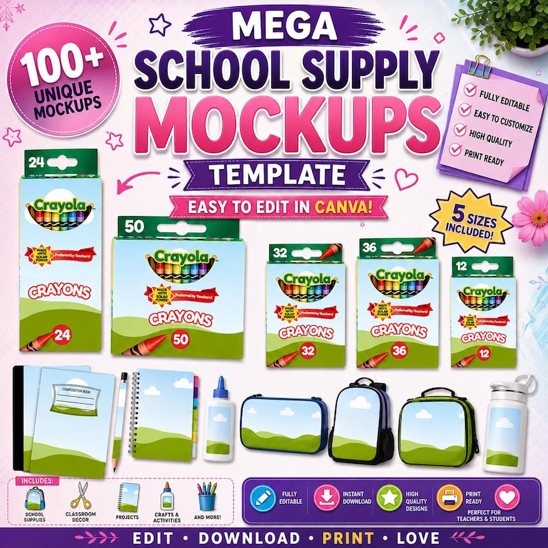 School supply template, Crayon box, Editable crayon box mockup for Canva
Drag and drop glue bottle frame template
Colored pencil school supply Canva frame
Elmer’s style glue stick mockup template
Printable school supply lunchbox design
Scissors frame template for digital products
Ruler school supply Canva mockup
Eraser frame editable template
School supply templates, drag n drop photo or design, Crayon box, Color pencils, Elmers glue, Personalized school supplies, printable"