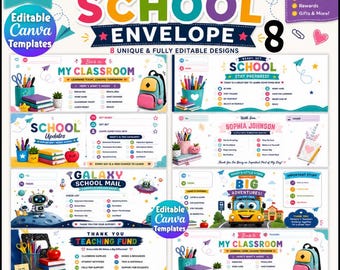 School Envelope Template , Custom School Envelope Template, Back to School, Party Supplies, Personalized, Envelope Template , Editable Canva