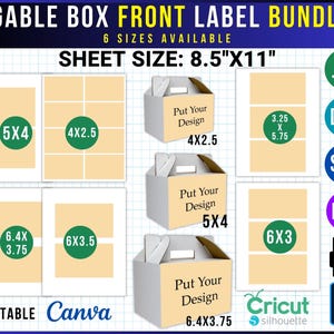 以下が含まれることがあります： 6種類のサイズが利用可能な、Gableボックスのフロントラベルのデジタルバンドル。シートサイズは21.6cm x 27.9cmです。12.7cm x 10.2cm、10.2cm x 6.4cm、8.3cm x 14.6cm、16.3cm x 9.5cm、15.2cm x 8.9cm、15.2cm x 7.6cmのラベルが含まれています。Canvaで編集可能。