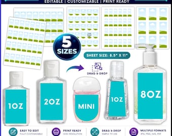 Hand Sanitizer Label Template Bundle, Mini Hand Sanitizer Label, Spray Hand Sanitizer, Dollar Tree Spray, Spray Bottle, Canva Drag&drop, DIY