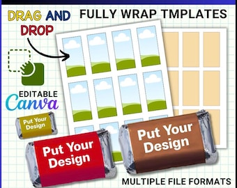 Plantilla de mini envoltorio de chocolate, plantilla de regalo de fiesta, plantilla de mini envoltorio de dulces, SVG de dulces, maqueta de envoltorio de chocolate, CANVA editable