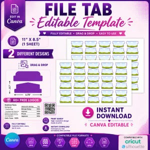 Modello di linguetta per file, modello di linguetta per diario, etichette per linguette di file, modello di linguetta per agenda, linguette divisorie fai da te, etichette per linguette organizer, Canva modificabile, SVG