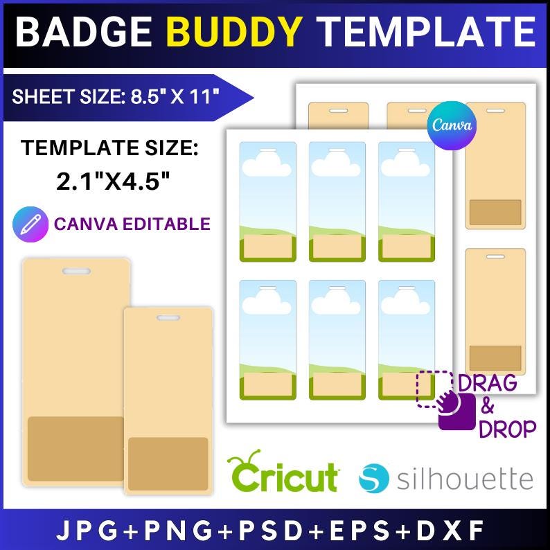 2.1x4.5" Badge Holder Insert Template: Canva, SVG, PDF (digital ...
