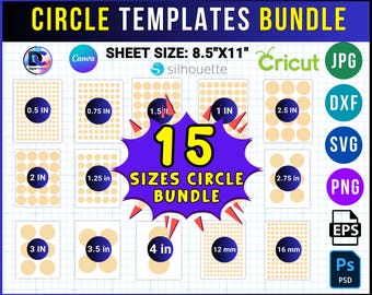 Bundel cirkellabelsjabloon: afdrukbare ronde stickers, canvas, SVG, DXF, PSD (8,5 x 11 inch)
