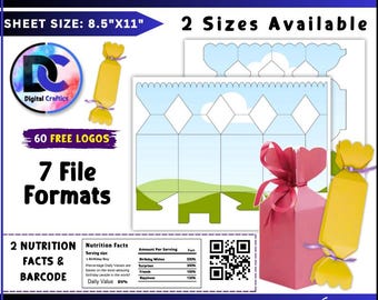 Modèle de boîte de bonbons, modèle de boîte de bonbons, Svg de boîte de bonbons, boîte de cadeau, boîte cadeau, boîte en forme de bonbon, boîte de cadeau, glisser-déposer en toile