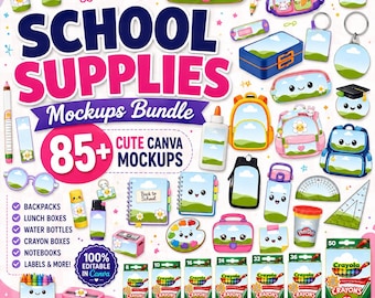 School Supplies, Back to School Mockup Bundle, Editable Canva Templates, Back to School , Composition Notebook, Glue Pencil Crayon, Book DIY