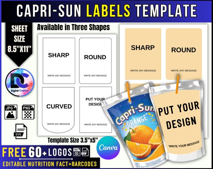 Caprisun Template Svg, Juice Pouch Label, Custom Caprisun Label, Blank ...