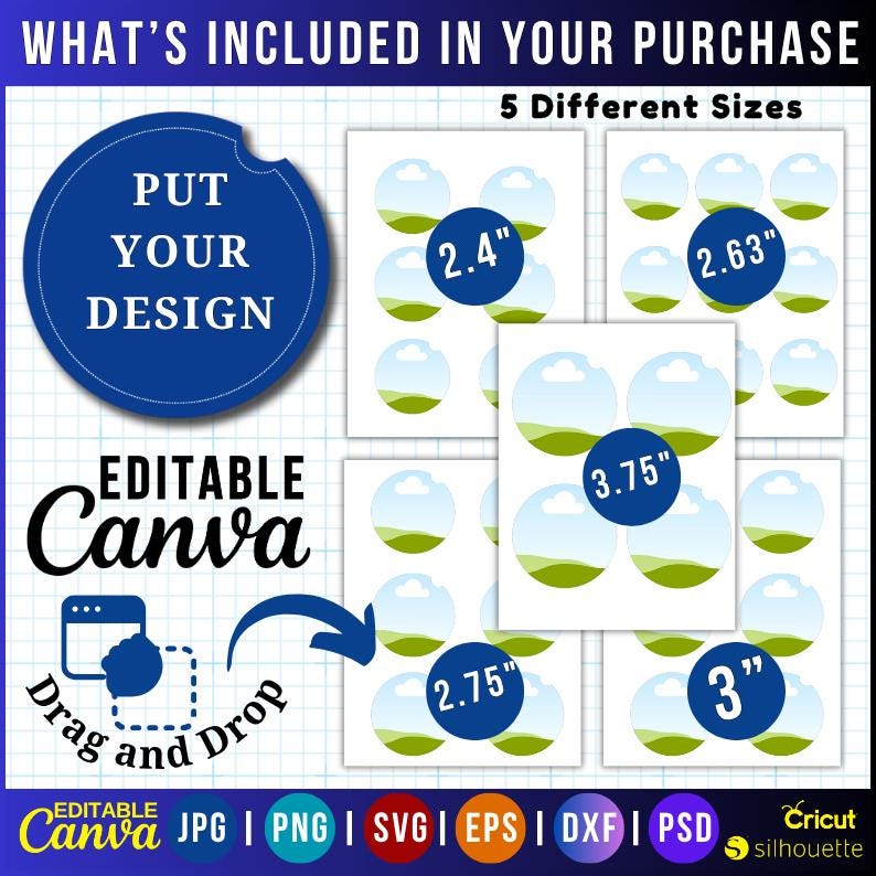 Car Coaster Template Bundle: Sublimation Design, Editable Canva ...