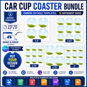 Car Coaster Template Bundle: Car Coaster Editable Canva Template, Car Coaster Labels, Canva Editable Sublimation Designs (Digital Download)