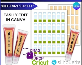 Lip Gloss Label, Lip Gloss template, Lip Gloss Blank Label, Lip Gloss Wrapper Mockup, Lip Balm Labels, Editable Canva Lip Gloss drag & drop