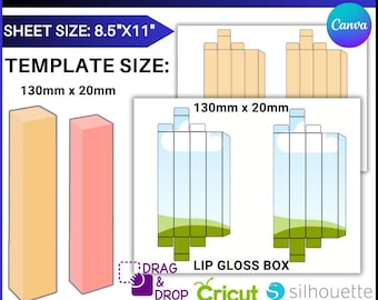 Plantilla de caja de brillo labial: empaque de lápiz labial Canva, descarga instantánea