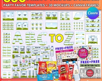 350+ Party Favor Templates Bundle, Party Favor Mockups, Chip Bag Template, Water Bottle Label, Chocolate Bar, Party Favor, Party favors