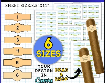 Cigar Label Template Bundle, Cigar Sticker Template, Cigar Wrap Template, Cigar Label Canva template,8.5"x11" sheet , Instant Download, SVG