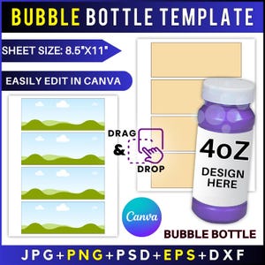 Bubble Bottle Label Template: Canva, Cricut & Silhouette (Digital Download)