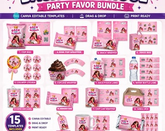 School Supplies, Party Favor Templates, Editable Canva Templates, Back to School, Chip Bag Template, Capri Sun Labels, Chocolate Bar Wrapper