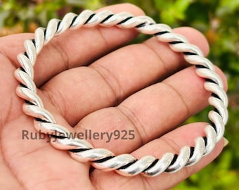 Sterling Silver Rope Twist Bangle: Handmade Twisted Cuff Bracelet