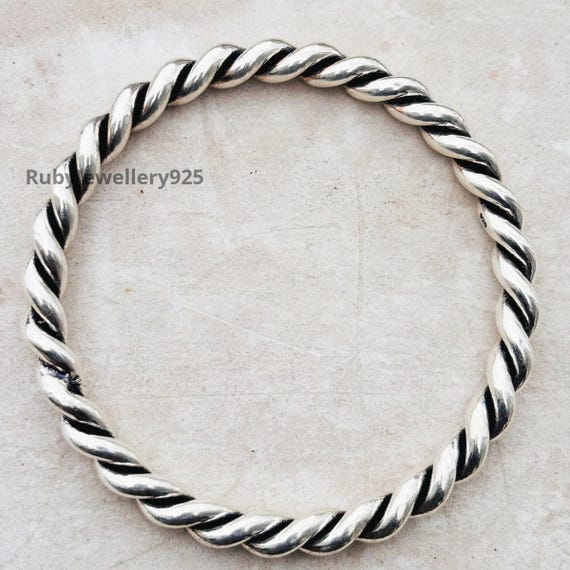 Sterling Silver Rope Twist Bangle: Handmade Twisted Cuff Bracelet