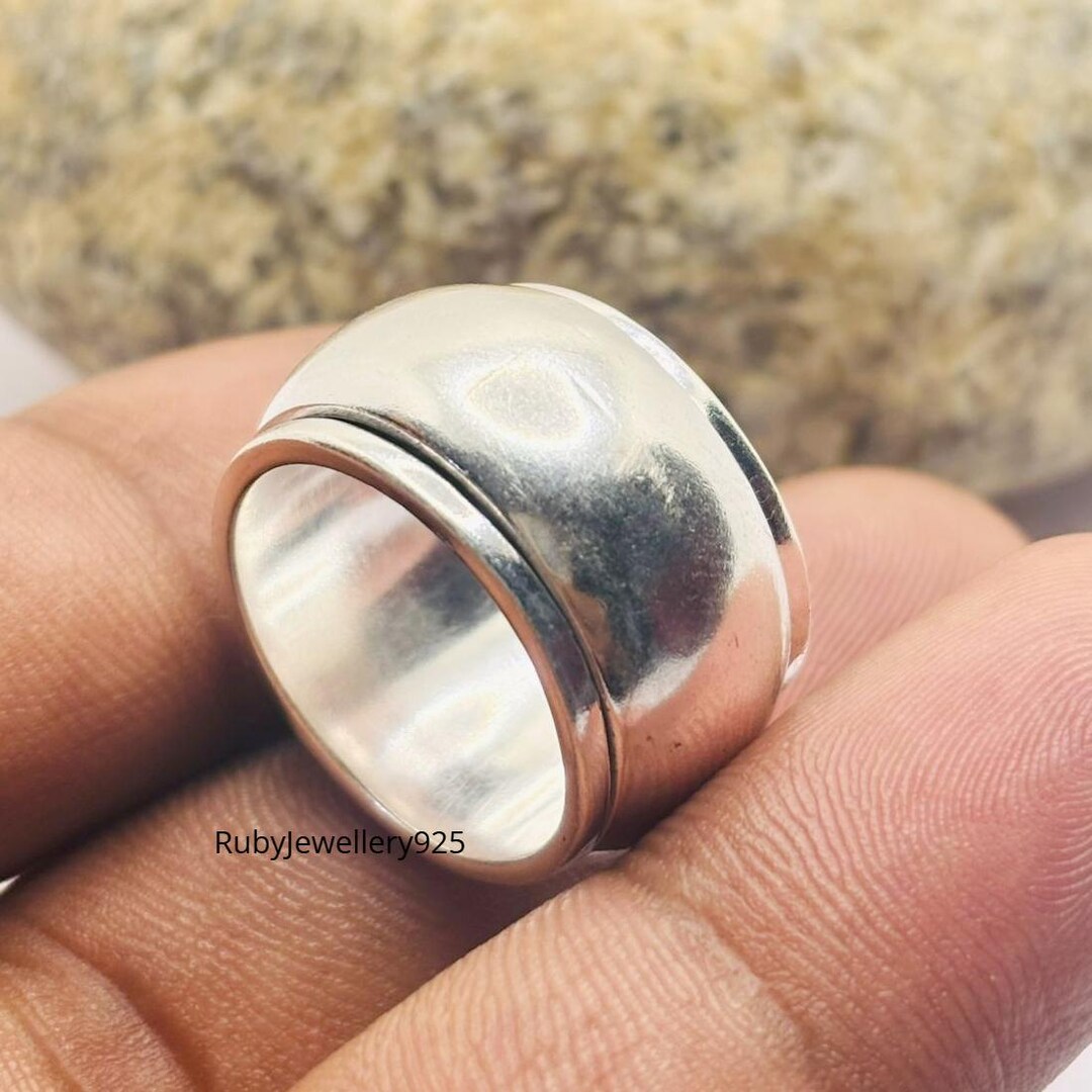 Sterling Silver Wide Band Spinner Ring: Chunky Domed Anxiety Ring - Etsy