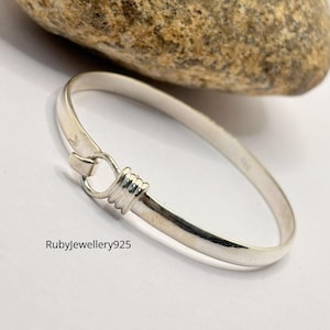 Brazalete abierto con gancho de plata de ley 925 para hombre, pulsera con gancho caribeño, pulsera apilable, brazalete hecho a mano, brazalete redondo artesanal