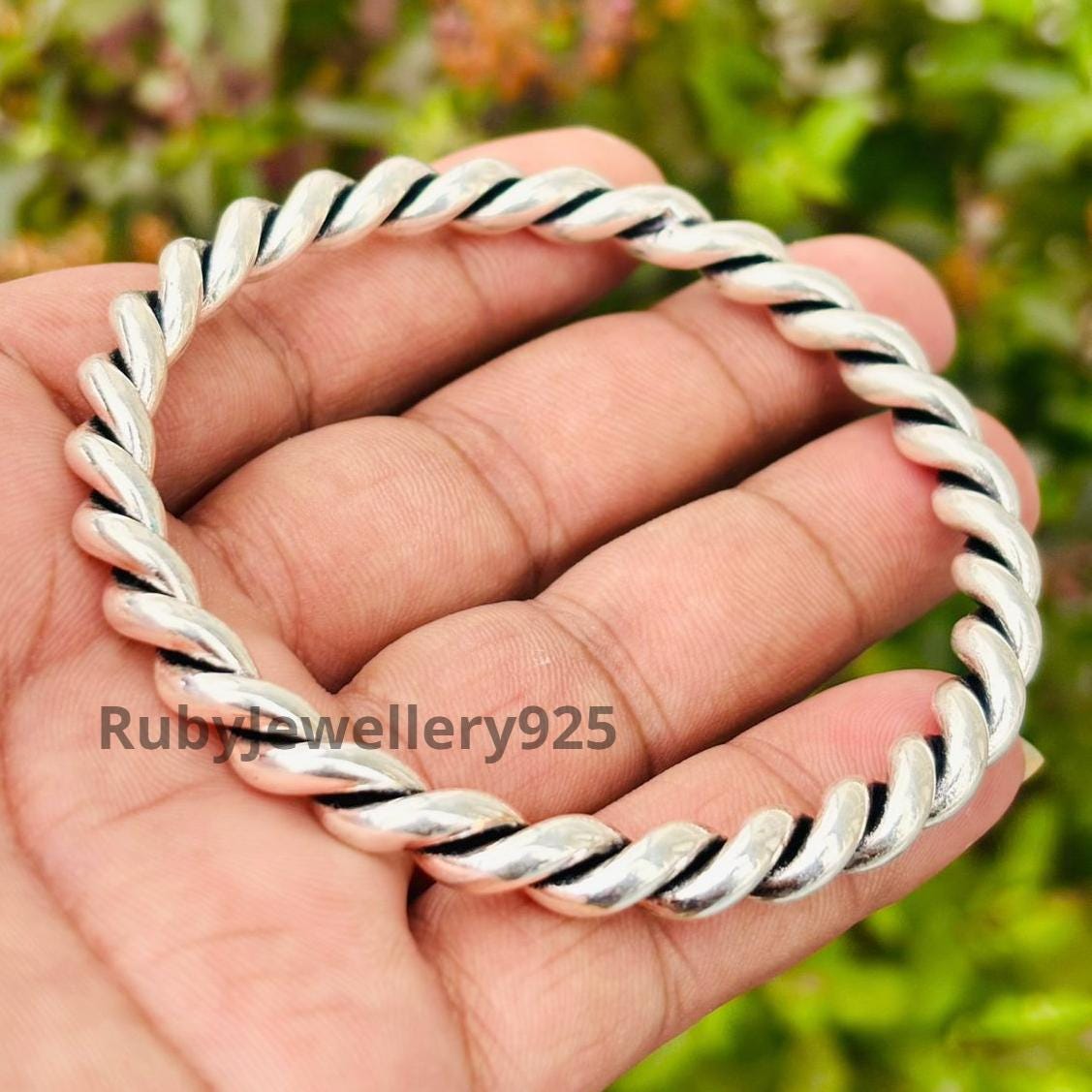 Sterling Silver Rope Twist Bangle: Handmade Twisted Cuff Bracelet