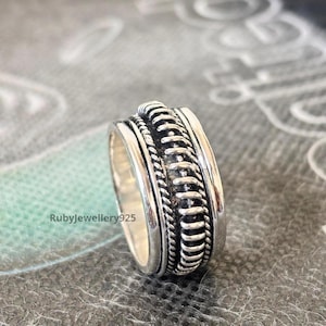Twisted Wire Spinner Ring 925 Silver Oxide Ring Twisted Braid Spinner Ring, Woman Ring, Anxiety Ring, Handmade Ring, Meditation Ring