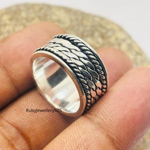 Chunky 925 Silver Oxidized Braid Ring, Spinner Ring, Woman Ring, Braided Ring, Anxiety Ring, Handcrafted Band, Meditation Ring Promise Ring