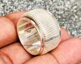 925 Sterling Silver Wide Band Dome Ring: Chunky Spinner Anxiety Ring